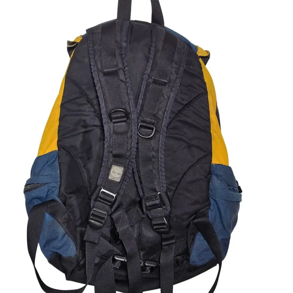 Timberland Vintage Backpack Blue & Yellow Colorblock Hiking Bag Day Pack